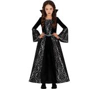 Vampire Halloween Costume pour enfants Longue robe noire Col droit Motif brocart Tenue mystique Déguisement effrayant Pour des aventures terrifiantes sans peur, Taille : 98/104 Couleur : Noir