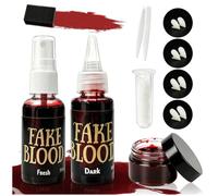 Vampire Kit Maquillage, Faux Sang Kit Halloween+4 Tailles Dent de Vampire | Vampire Crocs Fausse Dents con Pince Epiler, Faux Sang Spray+ Sang Coagulé+Sang Coulant pour Carnaval Zombie Cosplay Farces