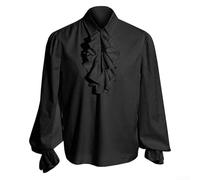 Vampire ThemesChemisier boutonné à manches longues pour homme d'inspiration victorienne avec col à volants décoratif, chemise gothique médiévale Renaissance Steampunk à manches longues (S noir)