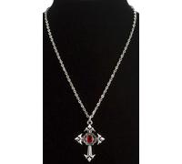 Vampirin Kreuzkette Gothic silber-rot