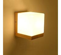 Vampsky Moderne Simple Lampe De Mur En Verre Blanc De Style Japonais Créative E27 Éclairage En Bois Cube Edison Appliques Murales Lumière Moderne Décoration Salon Chambre Chambre Lampe De Chevet Appli