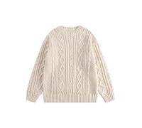 Vamtac Pull en Tricot torsadé pour Femme - Pull à Manches Longues et col Rond pour Homme - A XS, 29-Beige 1, Taille M