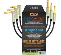 Van Damme Pro Classic XKE Lot de 3 câbles de raccordement pour guitare et basse - Ultra flexible, multi-blindé avec fiches amphenol ACPM-RN-AU & ACPM-GN-AU M-Series coudées et droites dorées TS 40 cm