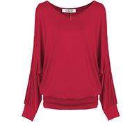 Van Der Rich ® - Haut Basic Blouse à Manches Longues - Femme (ML-Rouge, XXL)