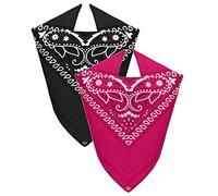 Van Der Rich ® - Lot de 2 Bandanas 100% Coton Foulard de tête pour Homme Femme (Noir-Fuchsia, TU)