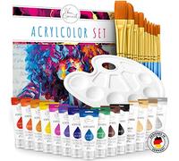 Van Gaunet Lot de 16 peintures acryliques avec pigments de 75 ml et 10 pinceaux - Kit de peinture acrylique imperméable pour papier, pierre, bois, céramique, tissu, toile et verre