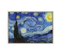 Van Gogh 2671 Tableau sur toile avec cadre - Van Gogh - Starry Night - Nuit étoilée - 70 x 100 cm - Style moderne bois naturel