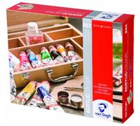 Van Gogh Acrylfarben Basis Malkasten - incl. Acrylfarben, Pinsel, Malmittel, Mischpalette, etc. im Holzkoffer