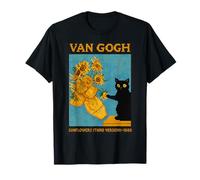 Van Gogh Black Cat with Sunflowers Starry Night Funny Cat T-Shirt