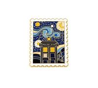 Van Gogh Broche en métal émaillé Motif boîte de police Nuit étoilée Pour sac à dos, Acier inoxydable, Sans pierre précieuse