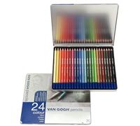 Van Gogh Crayons Coffret 24 couleurs - Pigments résistants à la lumière - Bois de cèdre écoresponsable - Qualité artiste - Couleurs intenses - Application facile - Boîtier métal