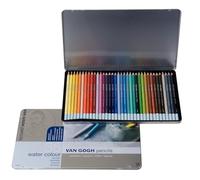 Van Gogh Crayons Coffret de 36 crayons de couleur pour aquarelle - Pigments résistants à la lumière - Bois de cèdre de qualité supérieure - Boîte en fer-blanc