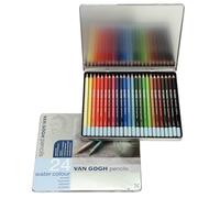 Van Gogh Crayons Set de crayons de couleur pour aquarelle - 24 couleurs - solubles dans l'eau - pigments résistants à la lumière - bois de cèdre facile à tailler - idéal pour les artistes