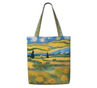 Van Gogh Fields Sac de courses en toile durable pour femme Utilisation quotidienne, noir, Taille unique