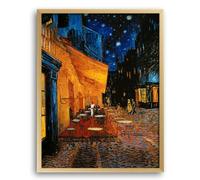Van Gogh Impression d'art Caféterrasse le soir 50 x 70 cm Tableau mural avec couleurs vives avec cadre Toscane en or polie prête à être accrochée Fabriquée en Allemagne