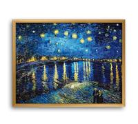 Van Gogh Impression d'art Nuit étoilée 50 x 70 cm Tableau mural avec couleurs vives avec cadre Toscane en or essuyé Prêt à accrocher Fabriqué en Allemagne