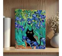Van Gogh Irises Toile encadrée Art mural, célèbres peintures à l'huile Fleur de jardin Affiche de chat, impression florale drôle Chat imprimé abstrait Ferme colorée Galerie Esthétique Décor mural pour