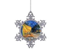 Van Gogh Peinture Café Terrasse la Nuit Flocon de Neige Sapin de Noël Décoration de Noël en Alliage de Métal Suspendu Ornement Pendentif Voyage Souvenir Cadeau