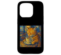 Van Gogh Peinture de Chat Artistique Amusante pour Amoureux du café Coque pour iPhone 15 Pro