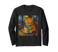 Van Gogh Peinture de Chat Artistique Amusante pour Amoureux du café Manche Longue