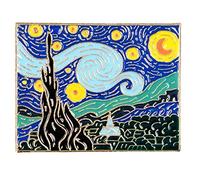 Van Gogh Peintures Starry Sky Moon Night Artwork Broches pour Artist Amis Romantique Village Village Tree Paysage Bijoux