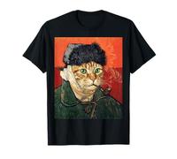 Van Gogh Portrait Chat tigré avec Oreilles bandées Pipe T-Shirt