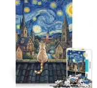 Van Gogh Starry Night Cat Puzzle 1000 pièces pour Adultes