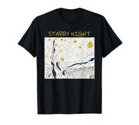 Van Gogh Starry Night Line Art Coloriage étudiant Enseignant Vibe T-Shirt