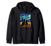 Van Gogh Starry Night two Cats Moonlit Scene Cat Lovers Sweat à Capuche