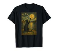 Van Gogh Starry Night Vintage Cat Moonlit Scene Kitty Lovers T-Shirt