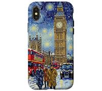 Van Goghs Londres BigBen Night Winter Buses Huile Art Coque pour iPhone X/XS