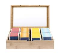 Van Henry Boîte à thé en bambou en bois avec 8 compartiments et fenêtre transparente - Idéale pour les sachets de thé, le thé, le café, les épices ou comme emballage cadeau