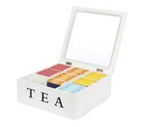 Van Henry Boîte à thé en bois avec 9 compartiments - Boîte de rangement pour sachets de thé - Blanc - 21,5 x 21,5 x 8,5 cm