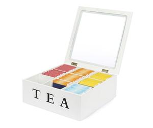 Van Henry Boîte à thé en bois avec 9 compartiments - Boîte de rangement pour sachets de thé - Blanc - 21,5 x 21,5 x 8,5 cm