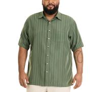 Van Heusen Big and Tall Air Chemise boutonnée à Manches Courtes en polyrayonne rayée Bas, Vert foncé, 4XL Grand Taille Homme