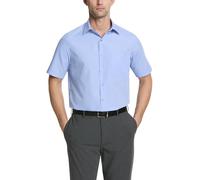 Van Heusen Short Sleeve Dress Shirt Regular Fit Poplin Solid Chemise, Camée Bleu, 38 cm Cou Homme