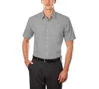 Van Heusen Chemise à Manches Courtes en Popeline pour Homme, Coupe Droite, Couleur Unie, Pierre Grise., 43 cm Cou