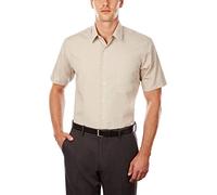 Van Heusen Short Sleeve Dress Shirt Regular Fit Poplin Solid Chemise, Stone, XXL (Cou 47 cm) Homme