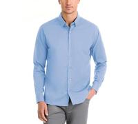 Van Heusen Chemise boutonnée Stretch Unie avec Bouclier Anti-Taches, Coupe Classique Bas, Bel Air Bleu uni, S Homme