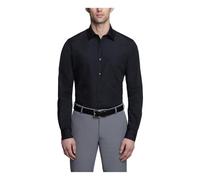 Van Heusen Men's Poplin Fitted Solid Point Collar Dress Shirt, Black, 16" Neck 36"-37" Sleeve