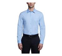 Van Heusen Men's Poplin Fitted Solid Point Collar Dress Shirt, Cameo Blue, 15.5" Neck 32"-33" Sleeve