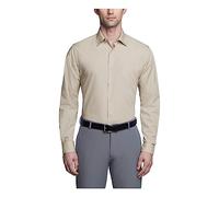 Van Heusen Men's Poplin Fitted Solid Point Collar Dress Shirt, Stone, 17.5" Neck 34"-35" Sleeve
