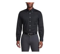 Van Heusen Chemise habillée à col boutonné uni en sergé Coupe régulière, Noir, XL Homme