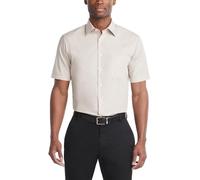 Van Heusen Short Sleeve Dress Shirt Regular Fit Poplin Solid Chemise, Stone, 39,37 cm Cou Homme