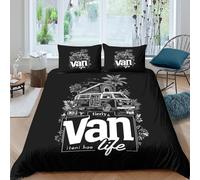 Van life graphic Housse de Couette Microfibre Hypoallergique 3 pièces 3D Imprimée Résistante Vintage travel illustration Ensemble De Literie avec 2 Taies d'oreiller Léger for Enfant King（220x240cm）