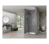 Van Rijn Products ST02 Porte de niche - 128x200cm - verre clair - épaisseur 6mm - avec partie fixe - incl. traitement verre - noir mat ST02LP300130ZW