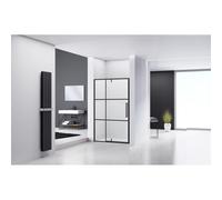 Van rijn products St04 Porte de niche noire avec traitement du verre Verre de 6 mm, sérigraphie 2 lignes à gauche et à droite tournant 1380 1400 x 2000 ST04300140