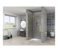 Van Rijn Products ST08 Porte pivotante pour niche - 120x200cm - verre clair - épaisseur 8mm - 2 pièces - profil mural - barre de stabilisation - Laiton ST08300120HESB