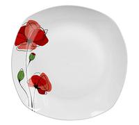 Van Well Assiette de service XL Monika 285x285 mm - Carrée - Grande plate - Design abstrait - Porcelaine - Gastronomie - Coquelicot