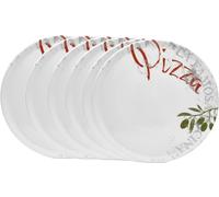 Van Well Famosa Lot de 6 grandes assiettes à pizza italiennes Ø 33 cm blanches - Assiettes XL en porcelaine pour pizza, pâtes et salade - Convient au micro-ondes, passe au lave-vaisselle, bien